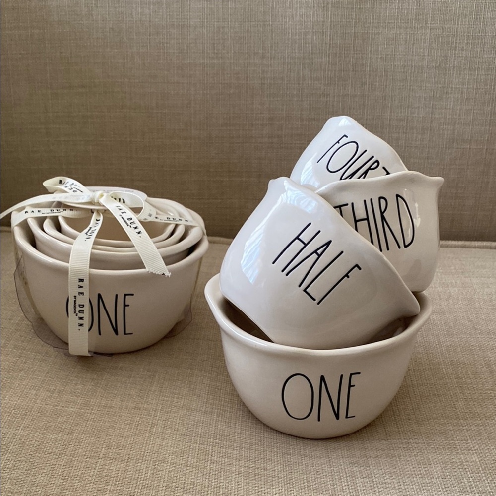 Rae Dunn Cream Ceramic Measuring Cups Set